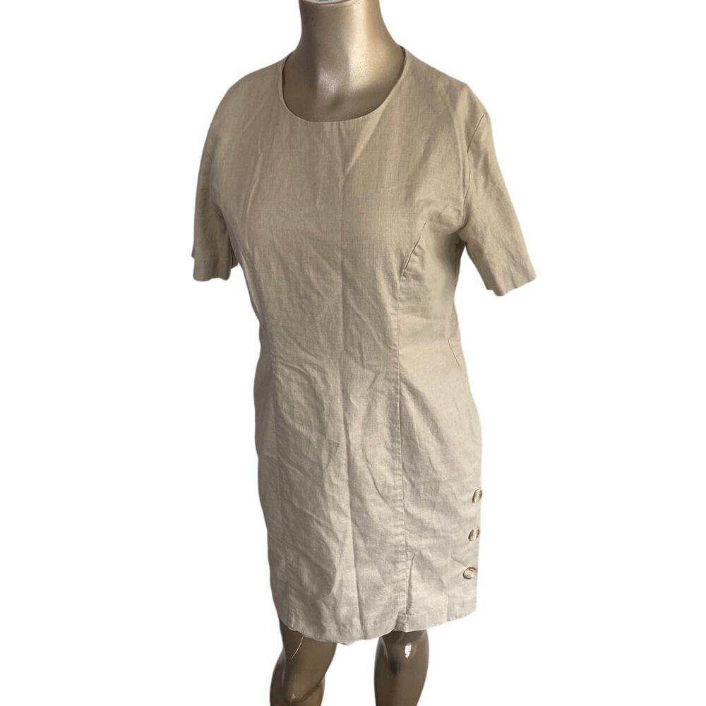 Vintage 90s Willow Ridge Linen Blend Sheath Dress 8P Short Sleeve